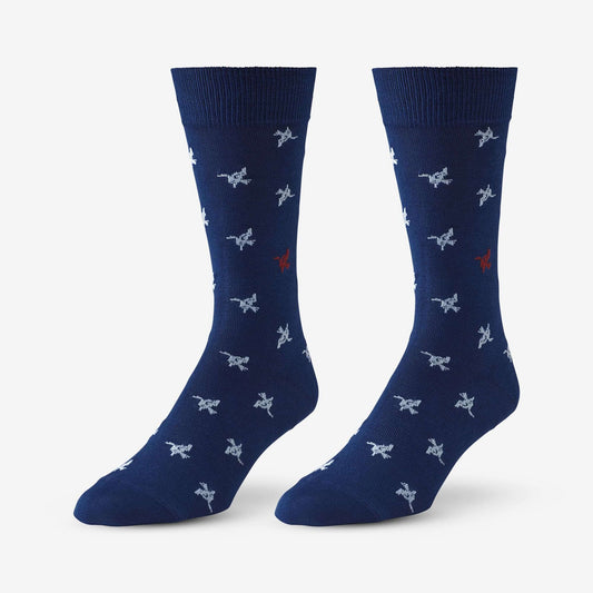 Mid-Calf Pattern Dress Sock - Navy Birds