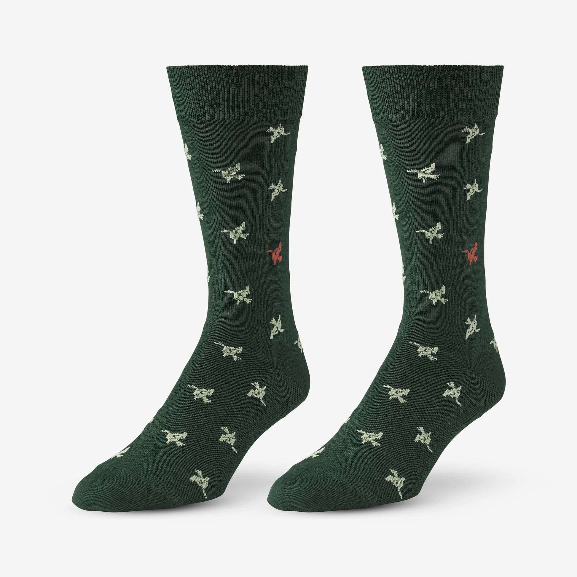 Mid-Calf Pattern Dress Sock - Green Birds