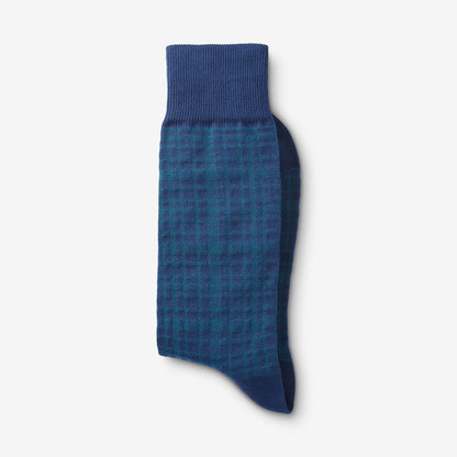 Mid-Calf Pattern Dress Sock - Blue Plaid