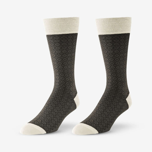 Mid-Calf Pattern Dress Sock - Beige Boxes