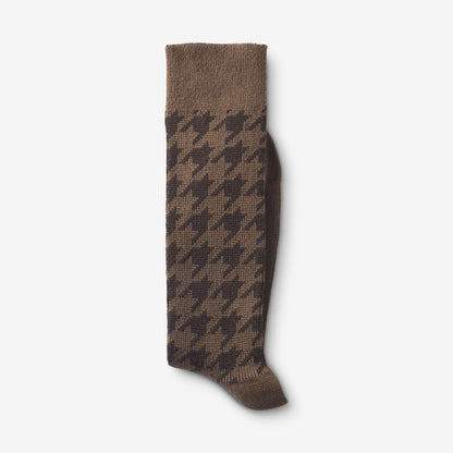 Mid-Calf Pattern Knit Dress Sock - Brown Houndstooth