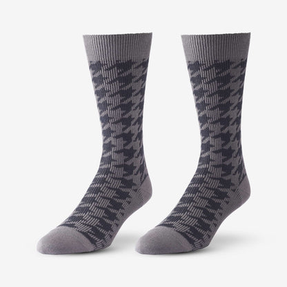 Mid-Calf Pattern Knit Dress Sock - Grey Houndstooth