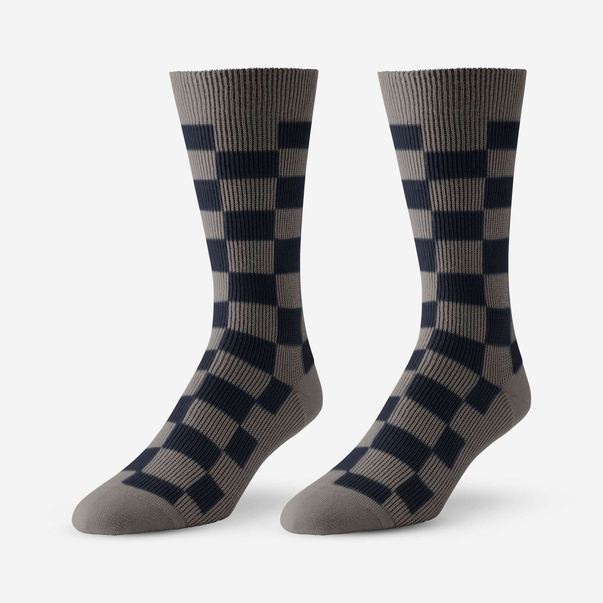 Mid-Calf Pattern Knit Dress Sock - Grey Check Board