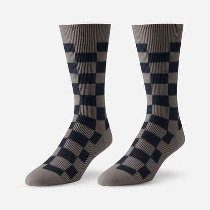 Mid-Calf Pattern Knit Dress Sock - Grey Check Board