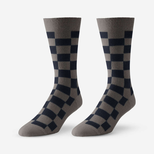 Mid-Calf Pattern Knit Dress Sock - Grey Check Board