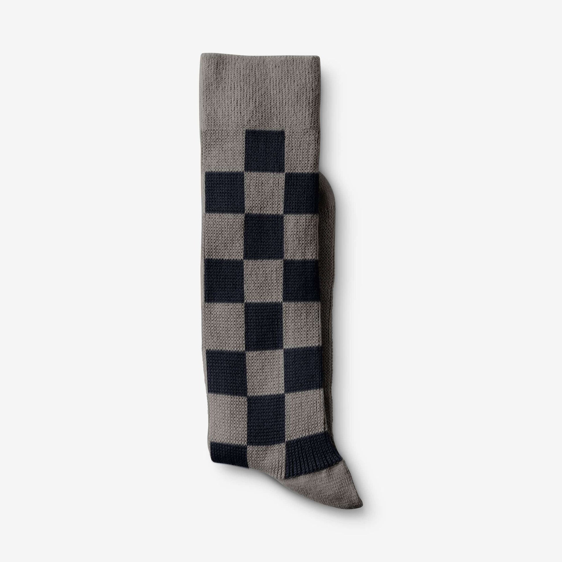 Mid-Calf Pattern Knit Dress Sock - Grey Check Board