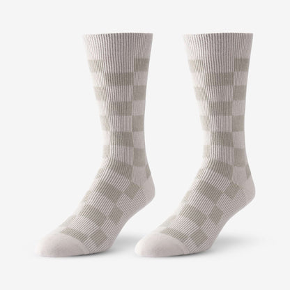 Mid-Calf Pattern Knit Dress Sock - Khaki Checker Board