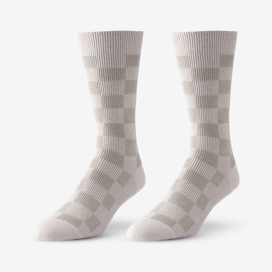 Mid-Calf Pattern Knit Dress Sock - Khaki Checker Board