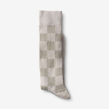 Mid-Calf Pattern Knit Dress Sock - Khaki Checker Board