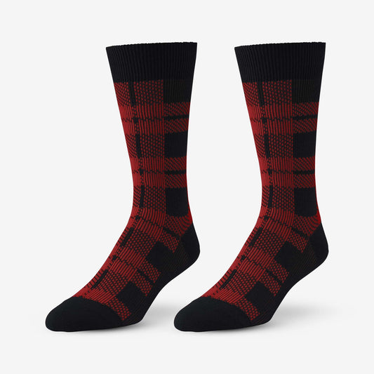 Mid-Calf Pattern Knit Dress Sock - Red Buffalo Plaid