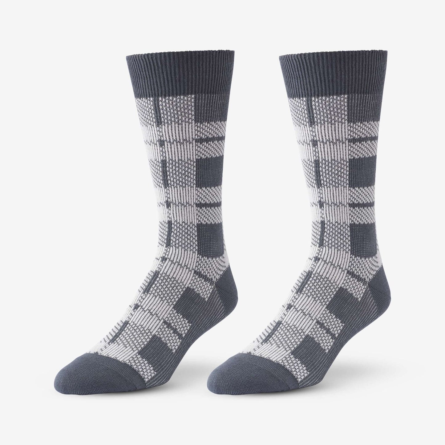 Mid-Calf Pattern Knit Dress Sock - Grey Buffalo Plaid