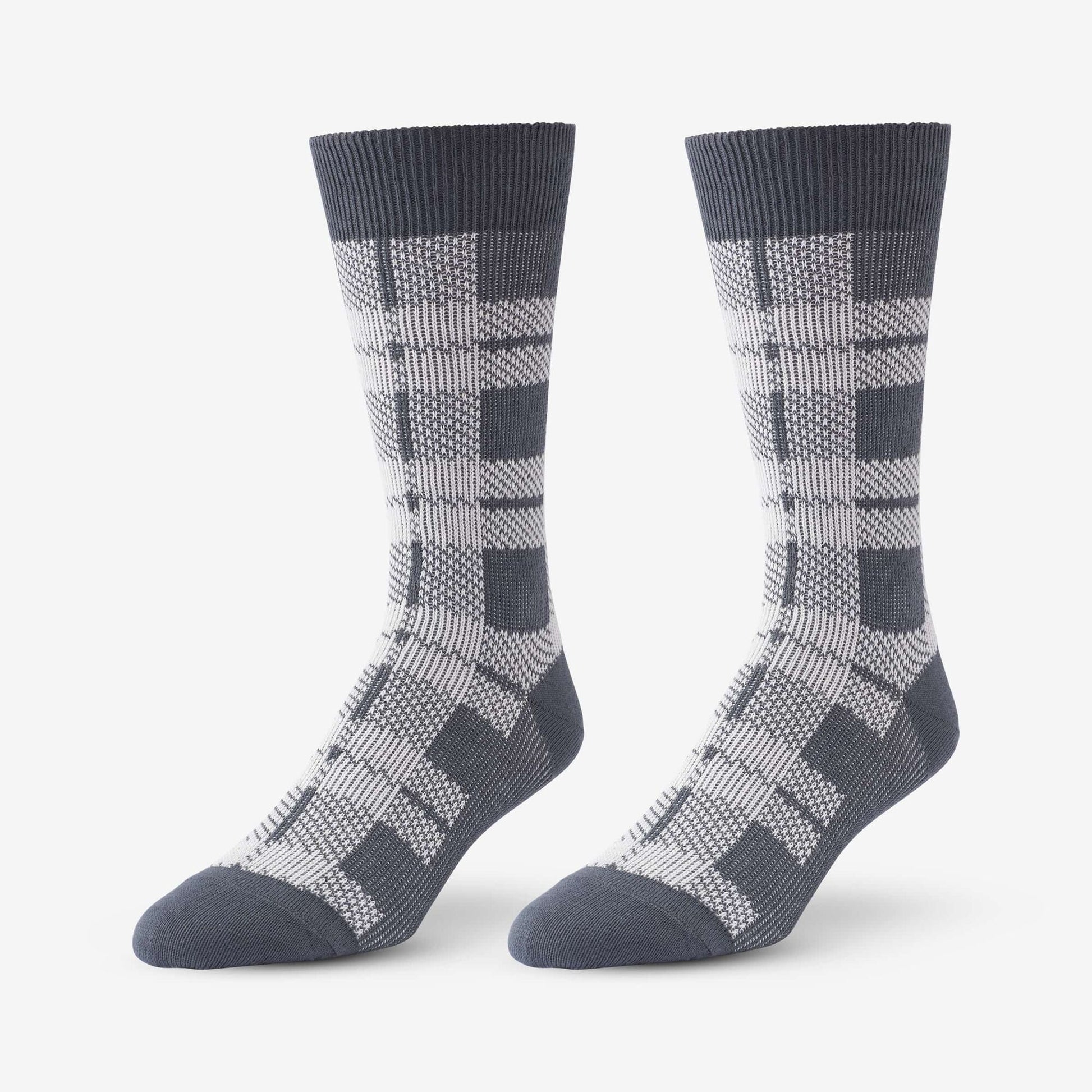 Mid-Calf Pattern Knit Dress Sock - Grey Buffalo Plaid