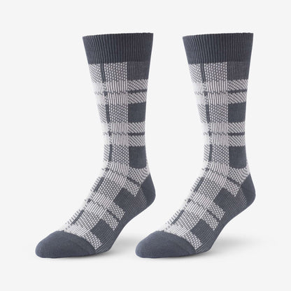Mid-Calf Pattern Knit Dress Sock - Grey Buffalo Plaid
