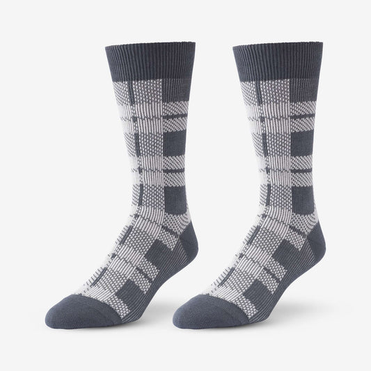 Mid-Calf Pattern Knit Dress Sock - Grey Buffalo Plaid
