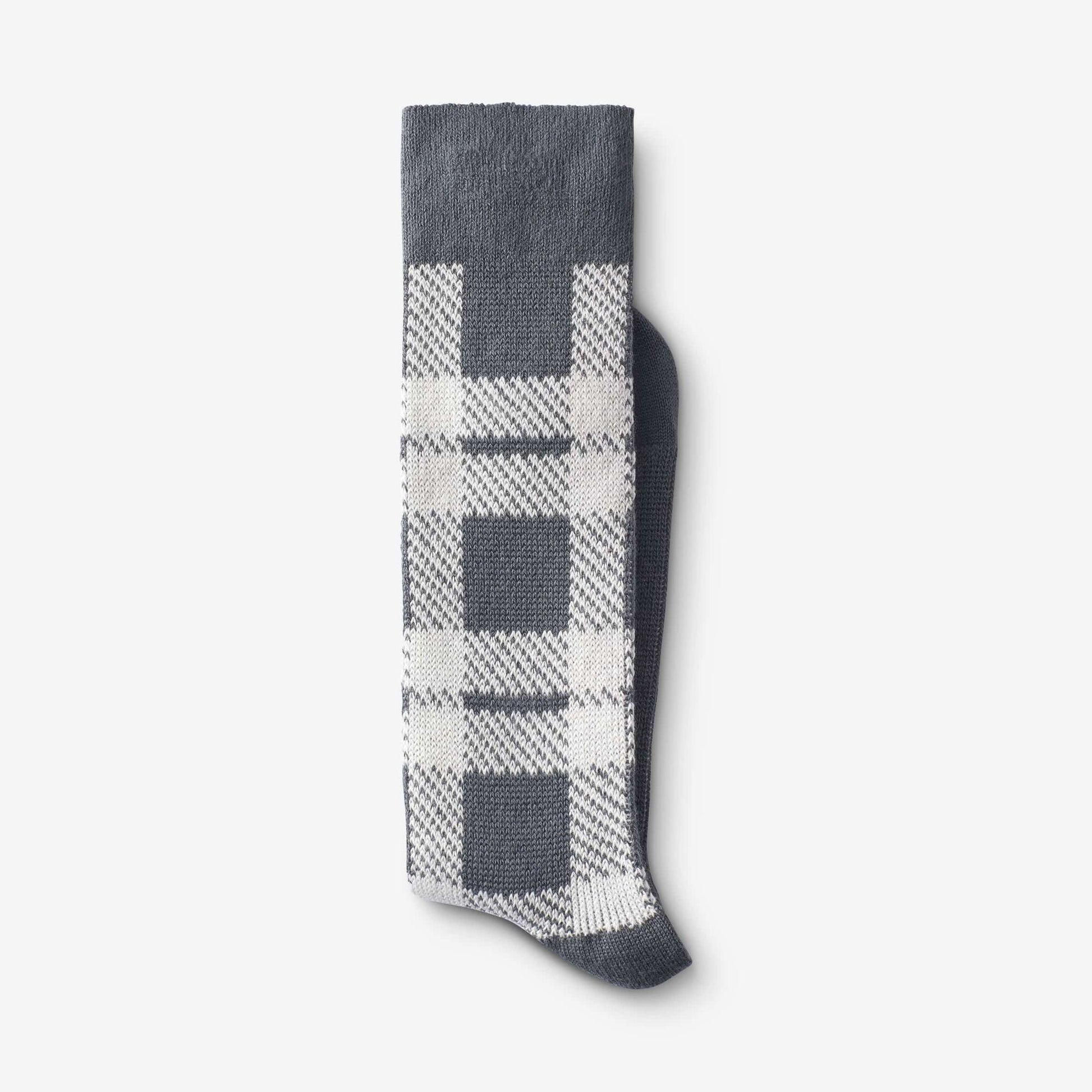 Mid-Calf Pattern Knit Dress Sock - Grey Buffalo Plaid