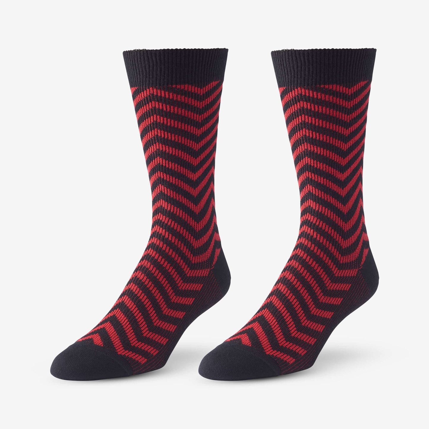 Mid-Calf Pattern Knit Dress Sock - Red Zig Zag