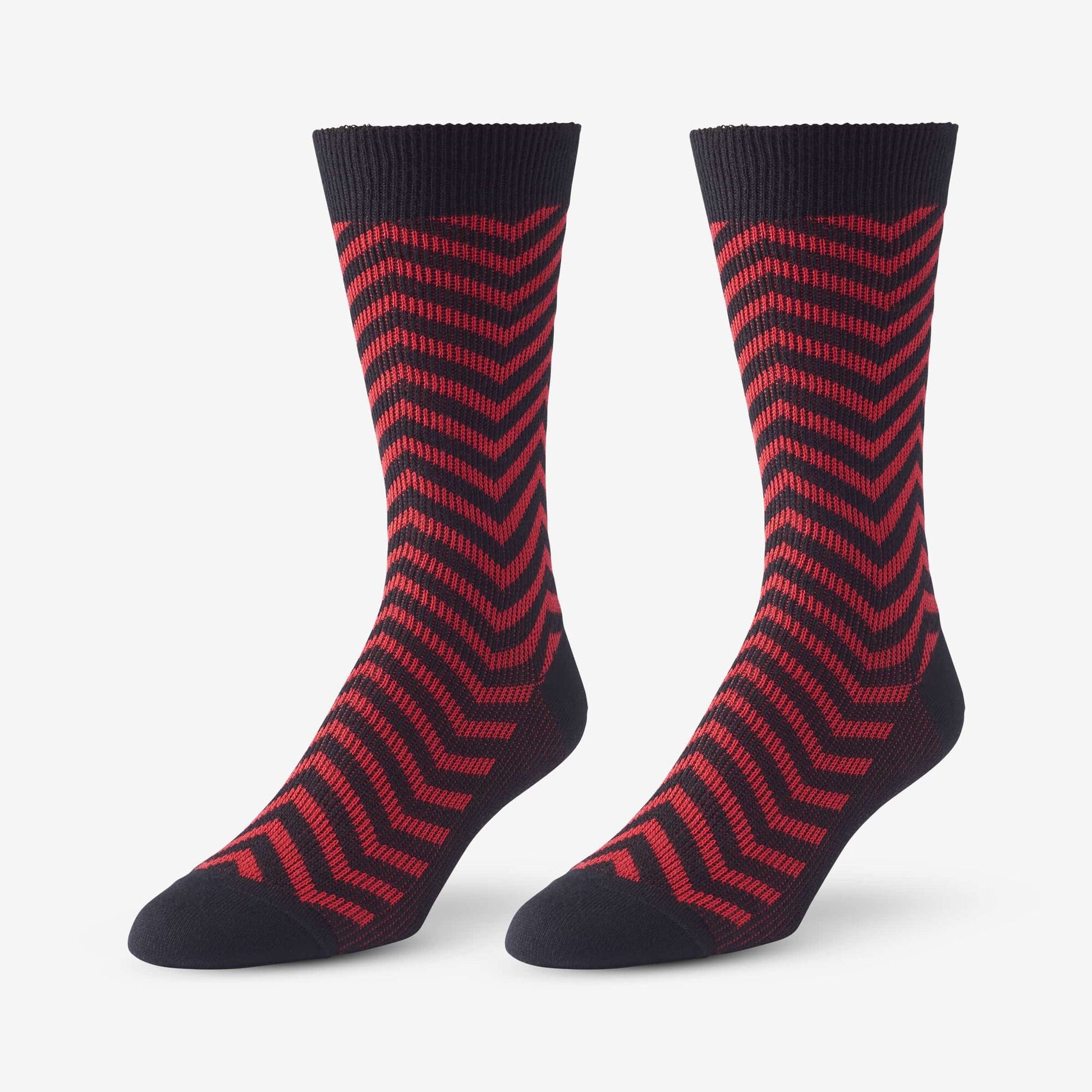Mid-Calf Pattern Knit Dress Sock - Red Zig Zag