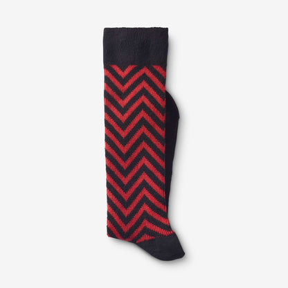 Mid-Calf Pattern Knit Dress Sock - Red Zig Zag