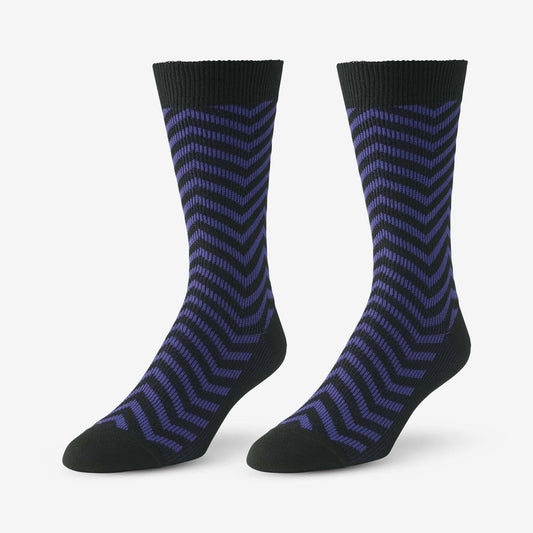 Mid-Calf Pattern Knit Dress Sock - Blue Zig Zag