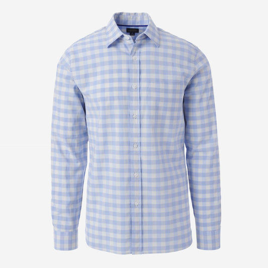 Gingham Cotton Sport Shirt - Blue/Ivory