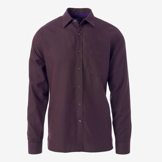 Burgundy Herringbone Cotton Sport Shirt - Burgundy