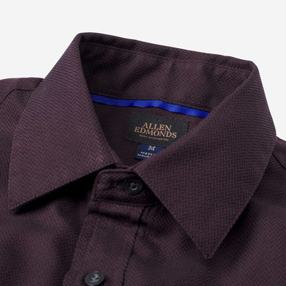 Burgundy Herringbone Cotton Sport Shirt - Burgundy