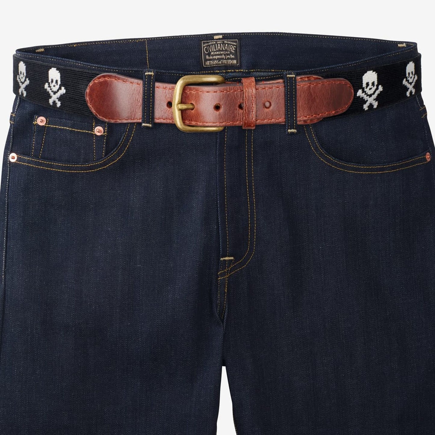 Needlepoint Belt by Smathers & Branson - Jolly Roger - Black