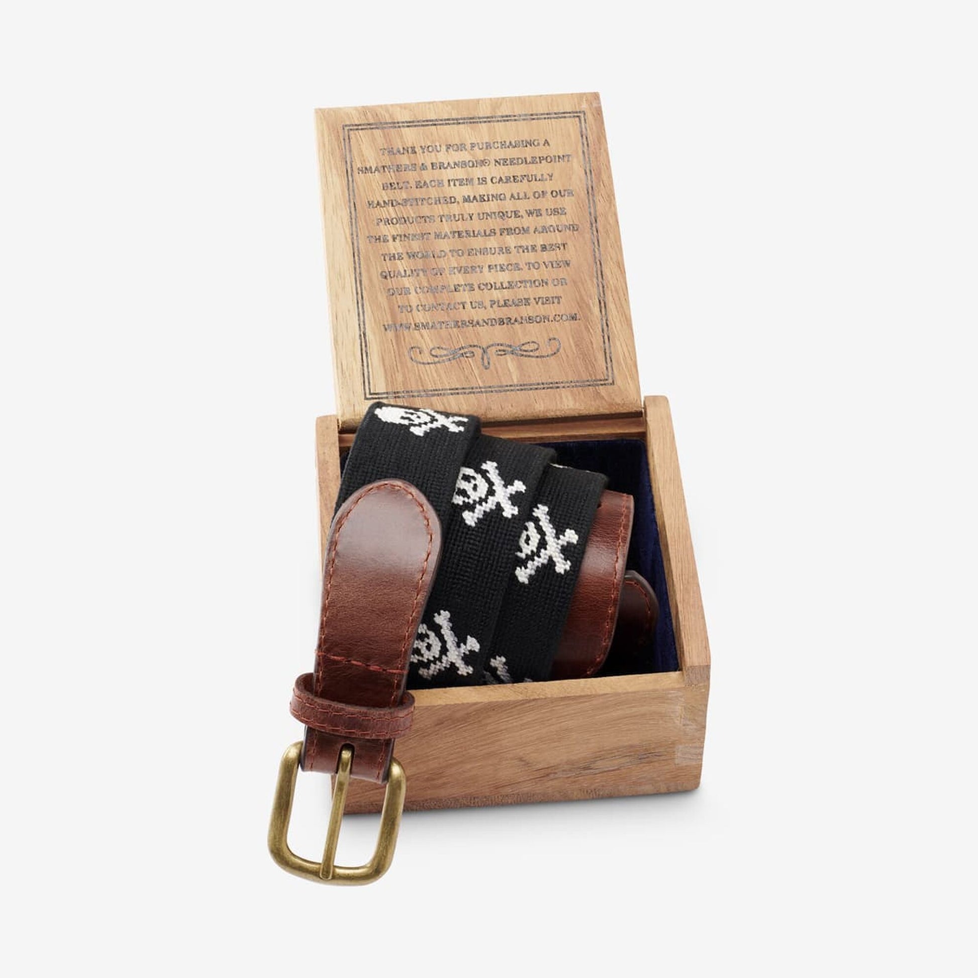 Needlepoint Belt by Smathers & Branson - Jolly Roger - Black
