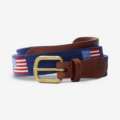 Needlepoint Belt by Smathers & Branson - American Flag - Navy