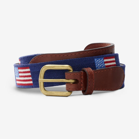 Needlepoint Belt by Smathers & Branson - American Flag - Navy