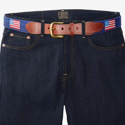 Needlepoint Belt by Smathers & Branson - American Flag - Navy