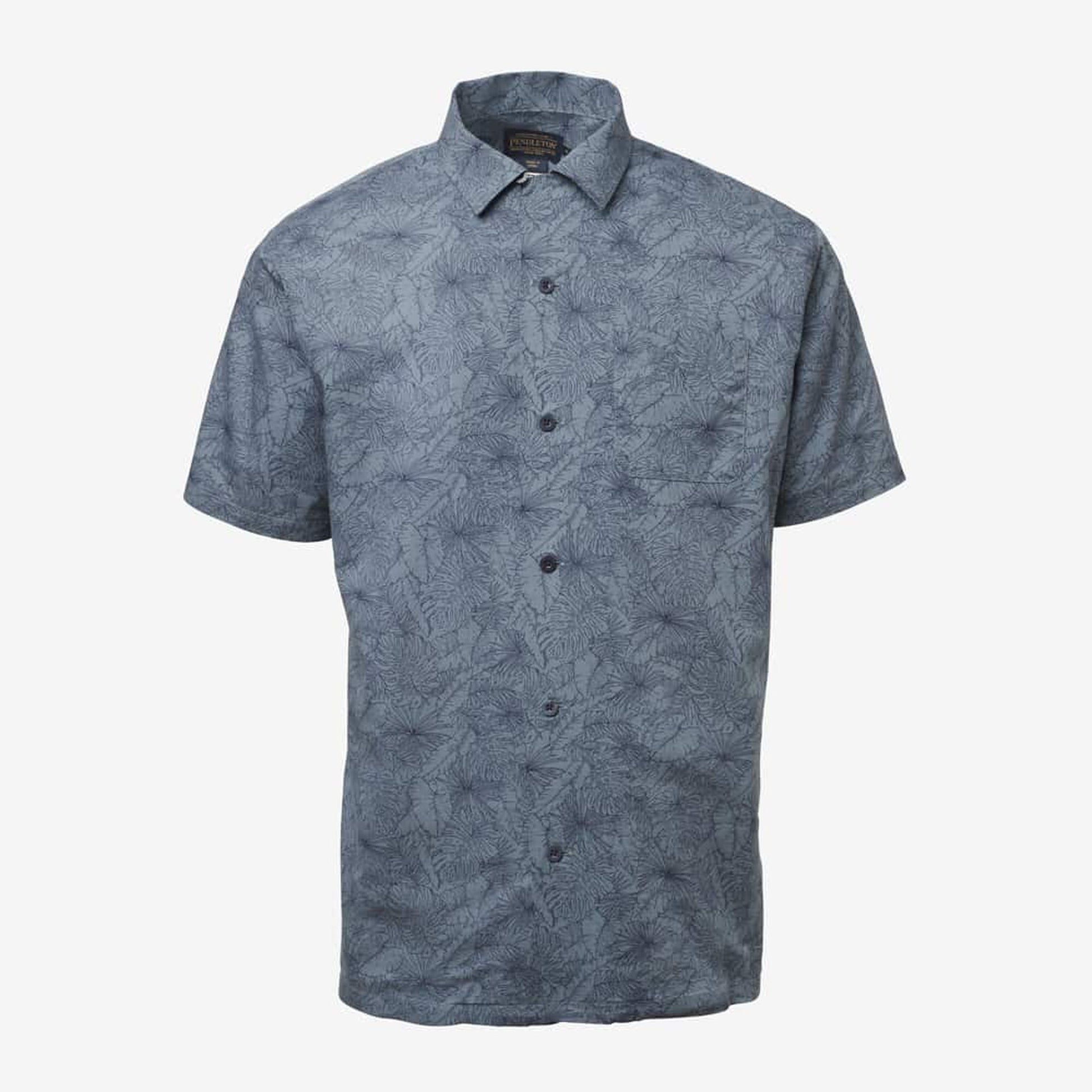 Short Sleeve Printed Aloha Shirt - Blue