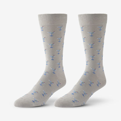Cotton Blend Pattern Dress Sock - Khaki Martini Glass