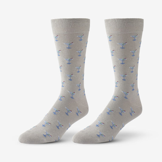 Cotton Blend Pattern Dress Sock - Khaki Martini Glass