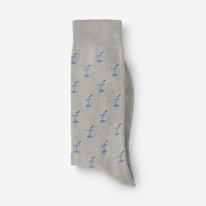 Cotton Blend Pattern Dress Sock - Khaki Martini Glass