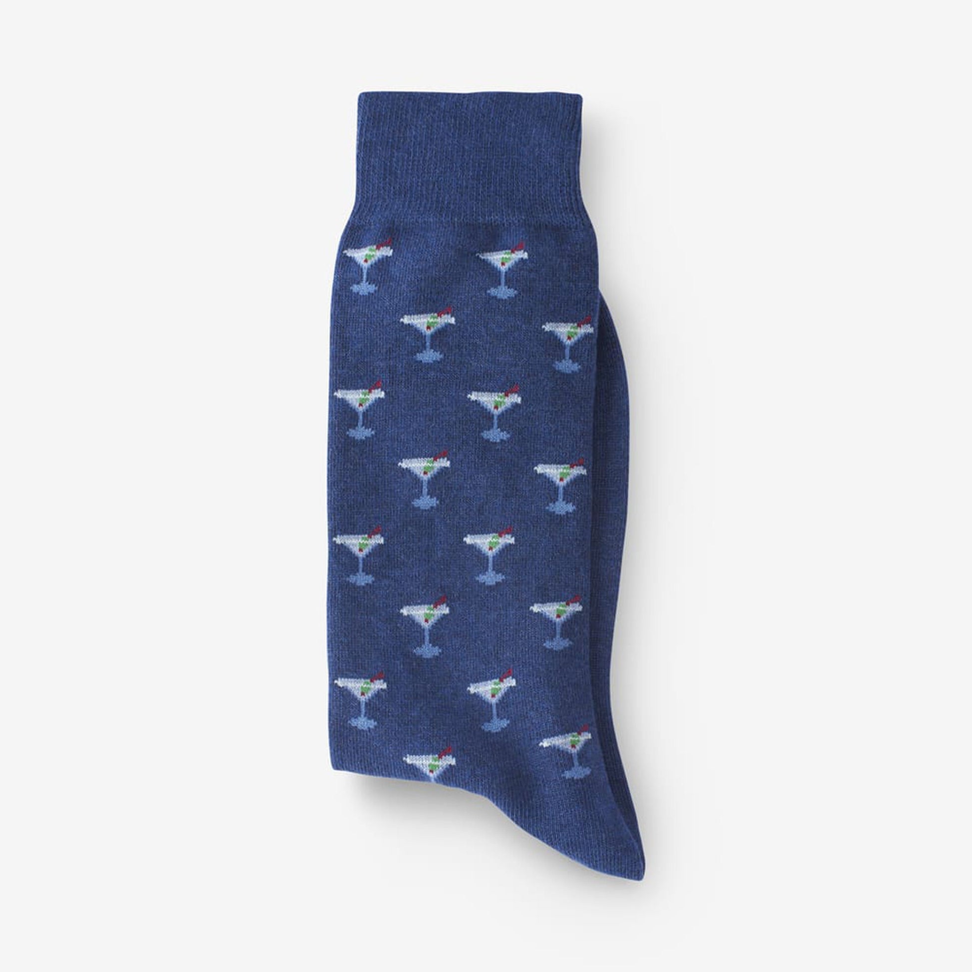 Cotton Blend Pattern Dress Sock - Navy Martini Glass