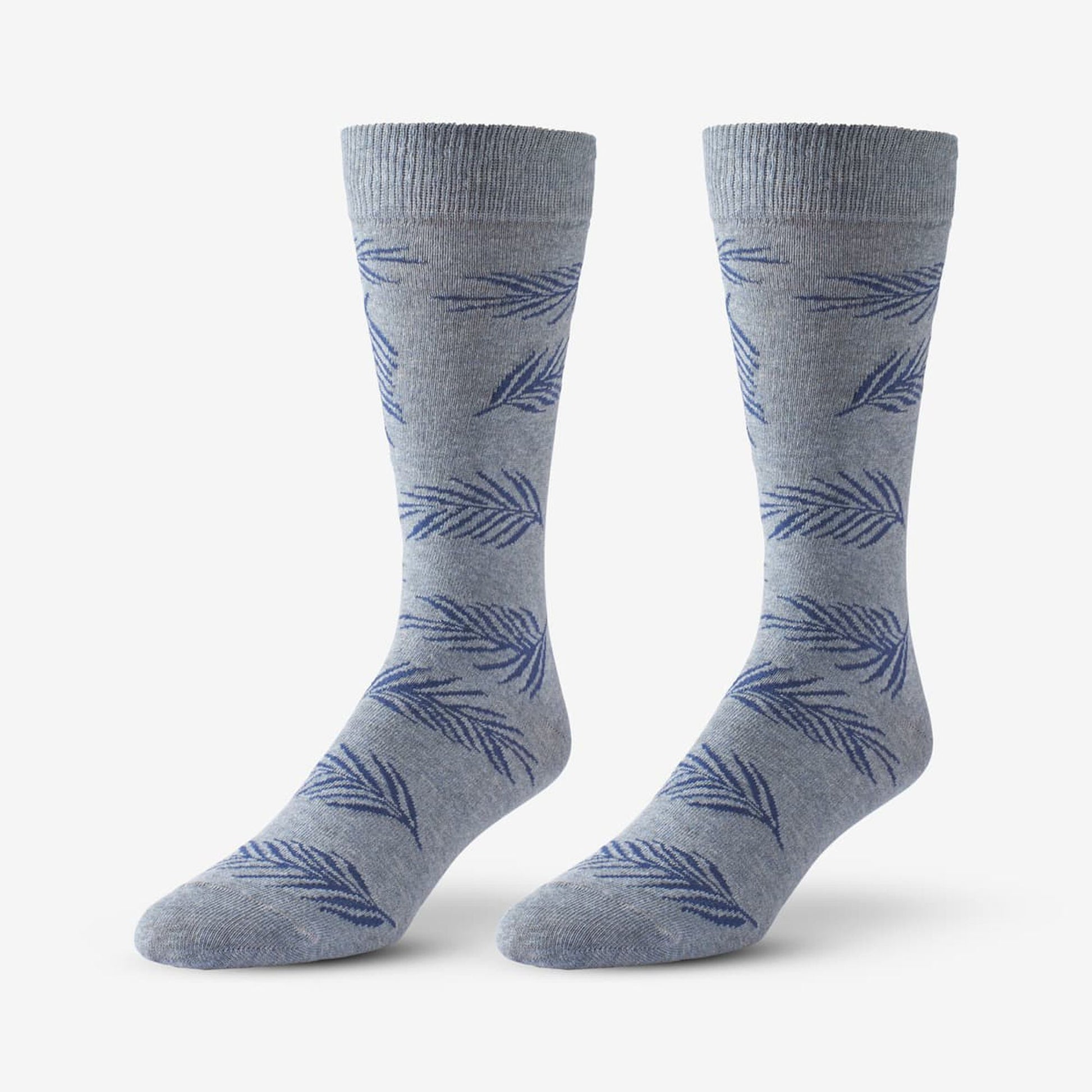 Cotton Blend Pattern Dress Sock - Blue Palm Leaf