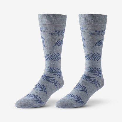Cotton Blend Pattern Dress Sock - Blue Palm Leaf