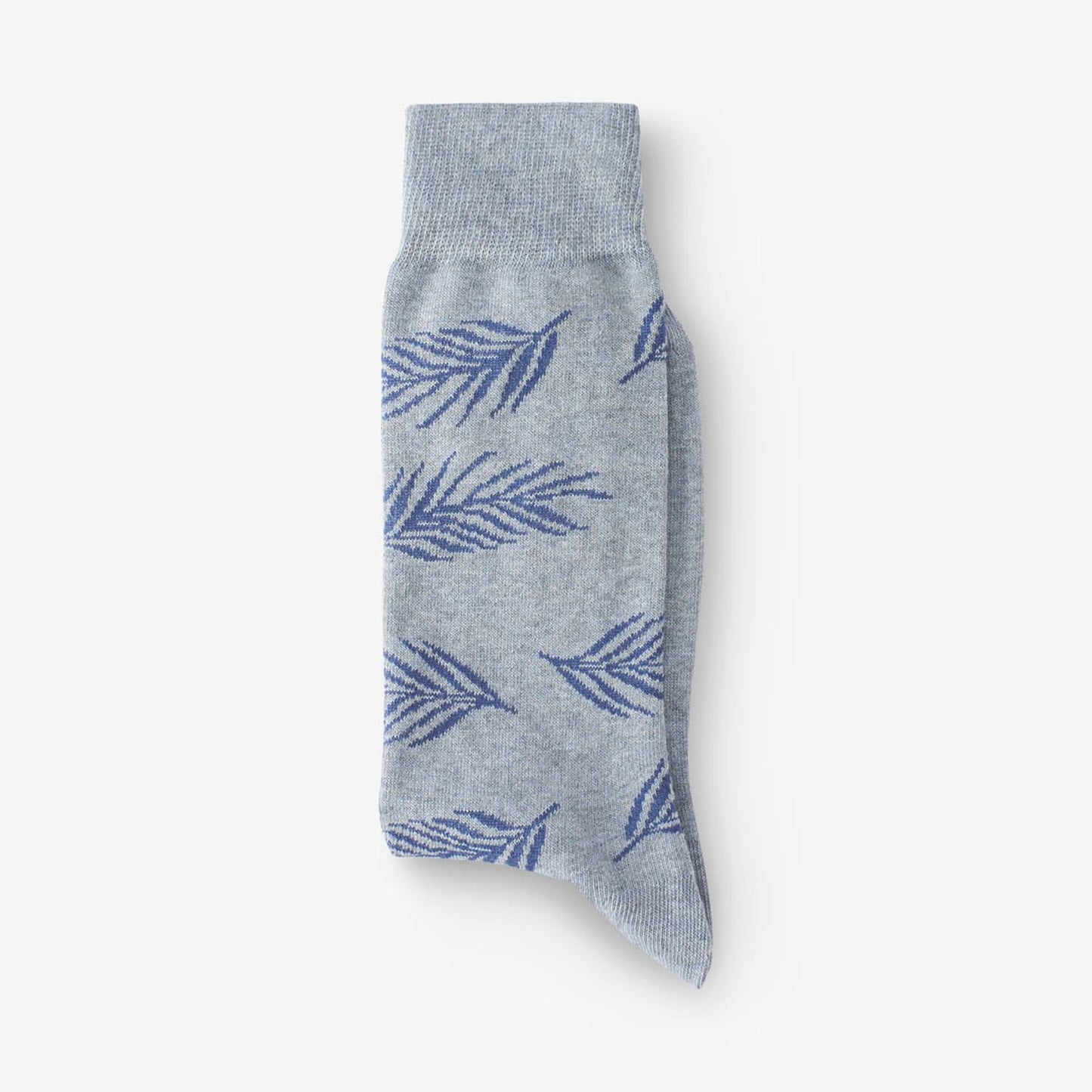 Cotton Blend Pattern Dress Sock - Blue Palm Leaf