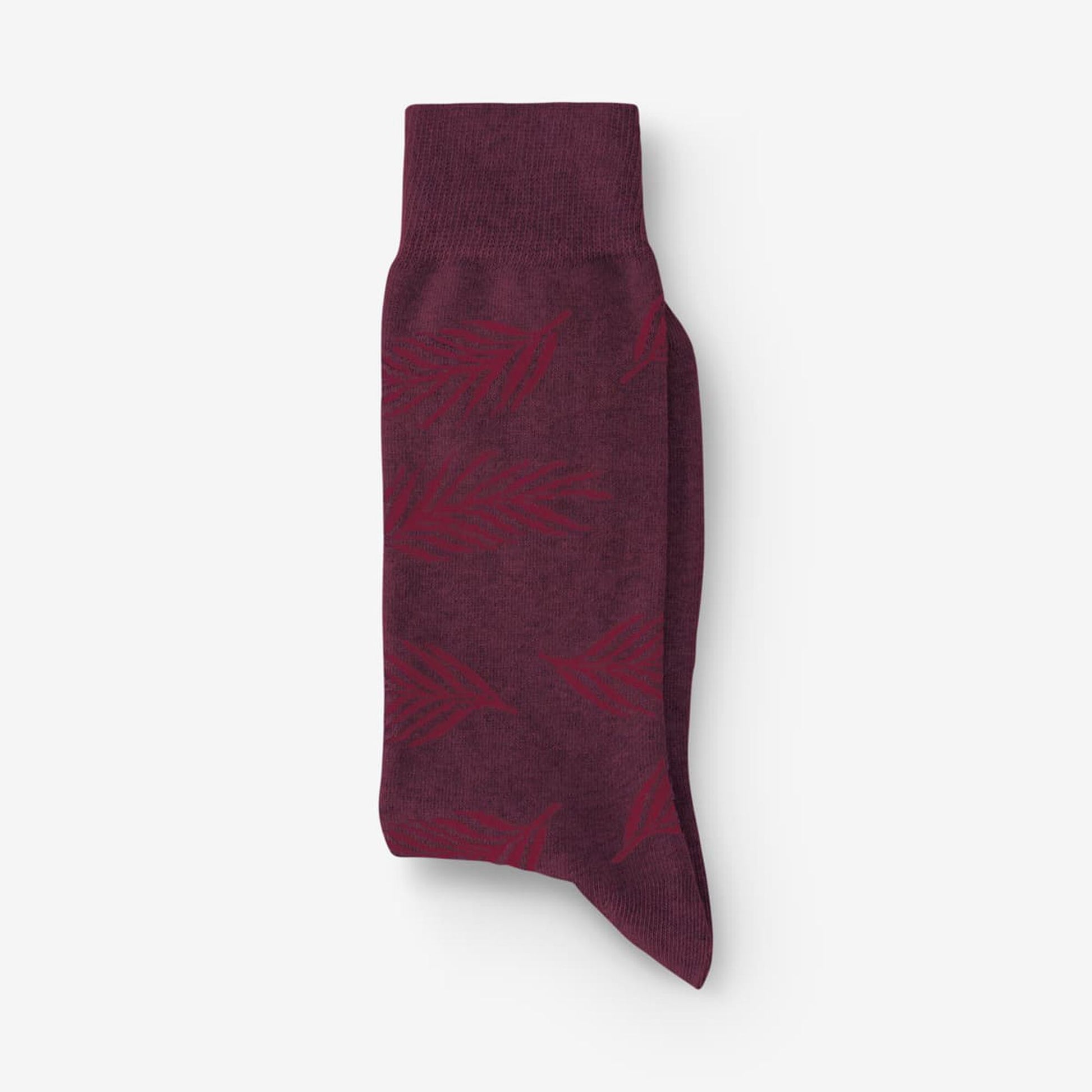 Cotton Blend Pattern Dress Sock - Burgundy Palm Leaf