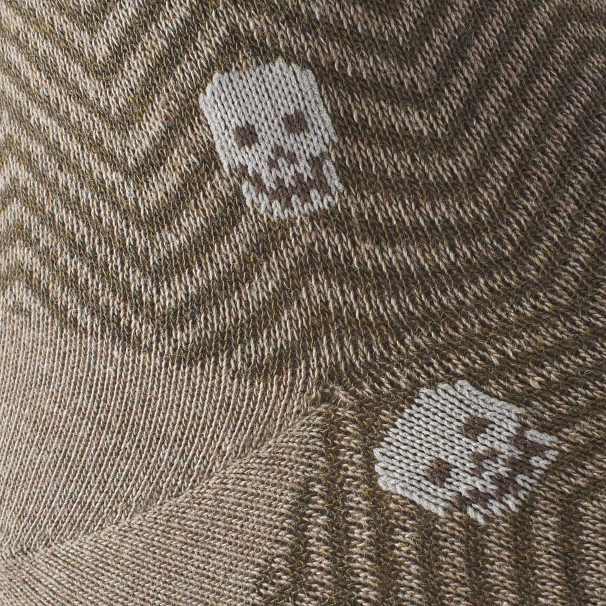 Cotton Blend Pattern Dress Sock - Khaki Herringbone Skull