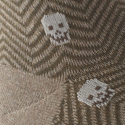 Cotton Blend Pattern Dress Sock - Khaki Herringbone Skull