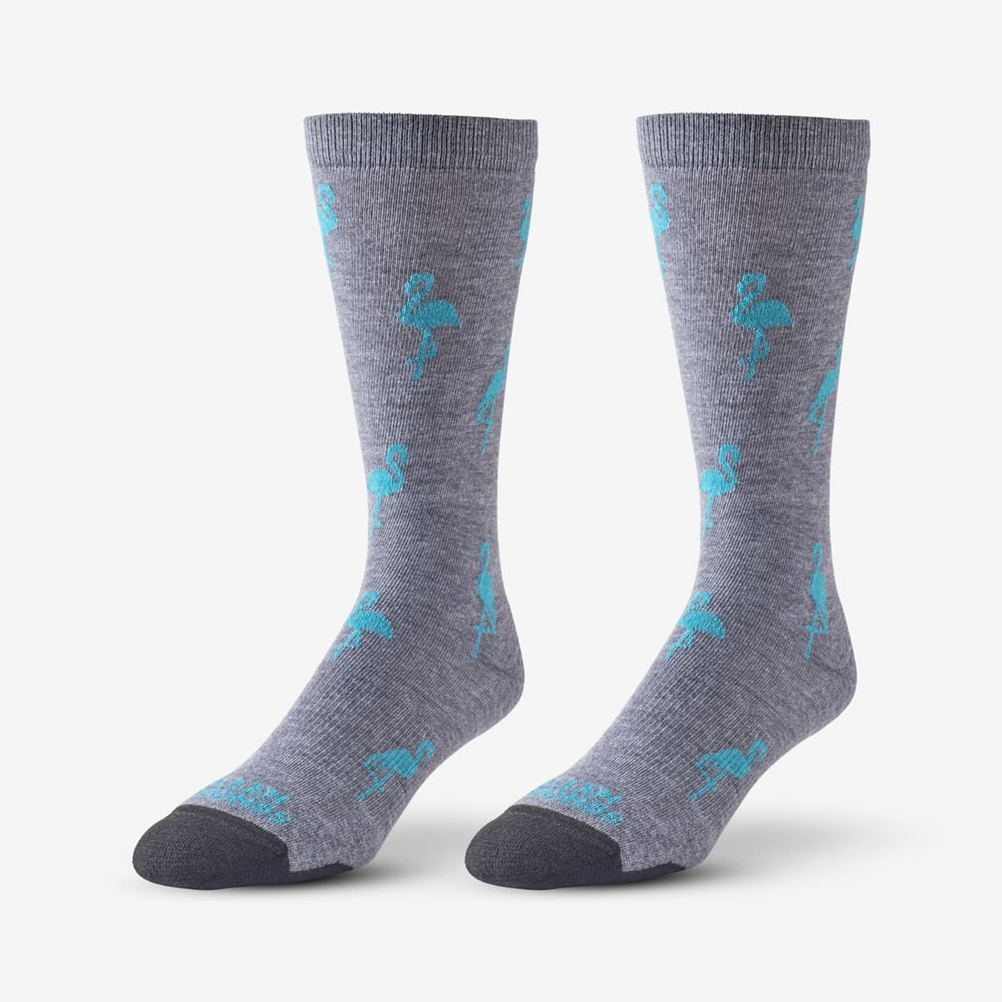 Flamingo Pattern Soft Touch Poly-Tencel Dress Socks - Grey/Teal
