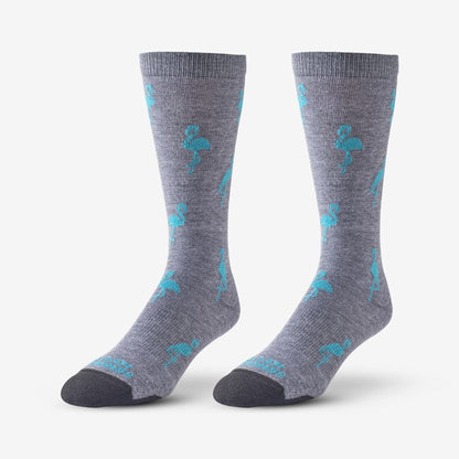 Flamingo Pattern Soft Touch Poly-Tencel Dress Socks - Grey/Teal