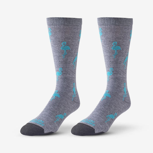 Flamingo Pattern Soft Touch Poly-Tencel Dress Socks - Grey/Teal