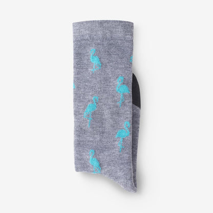 Flamingo Pattern Soft Touch Poly-Tencel Dress Socks - Grey/Teal