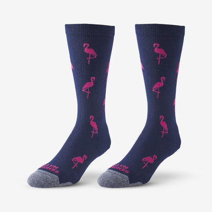 Flamingo Pattern Soft Touch Poly-Tencel Dress Socks - Navy