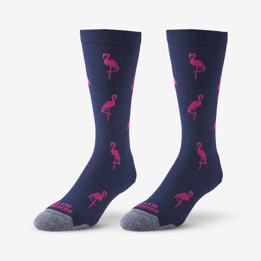 Flamingo Pattern Soft Touch Poly-Tencel Dress Socks - Navy