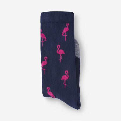 Flamingo Pattern Soft Touch Poly-Tencel Dress Socks - Navy
