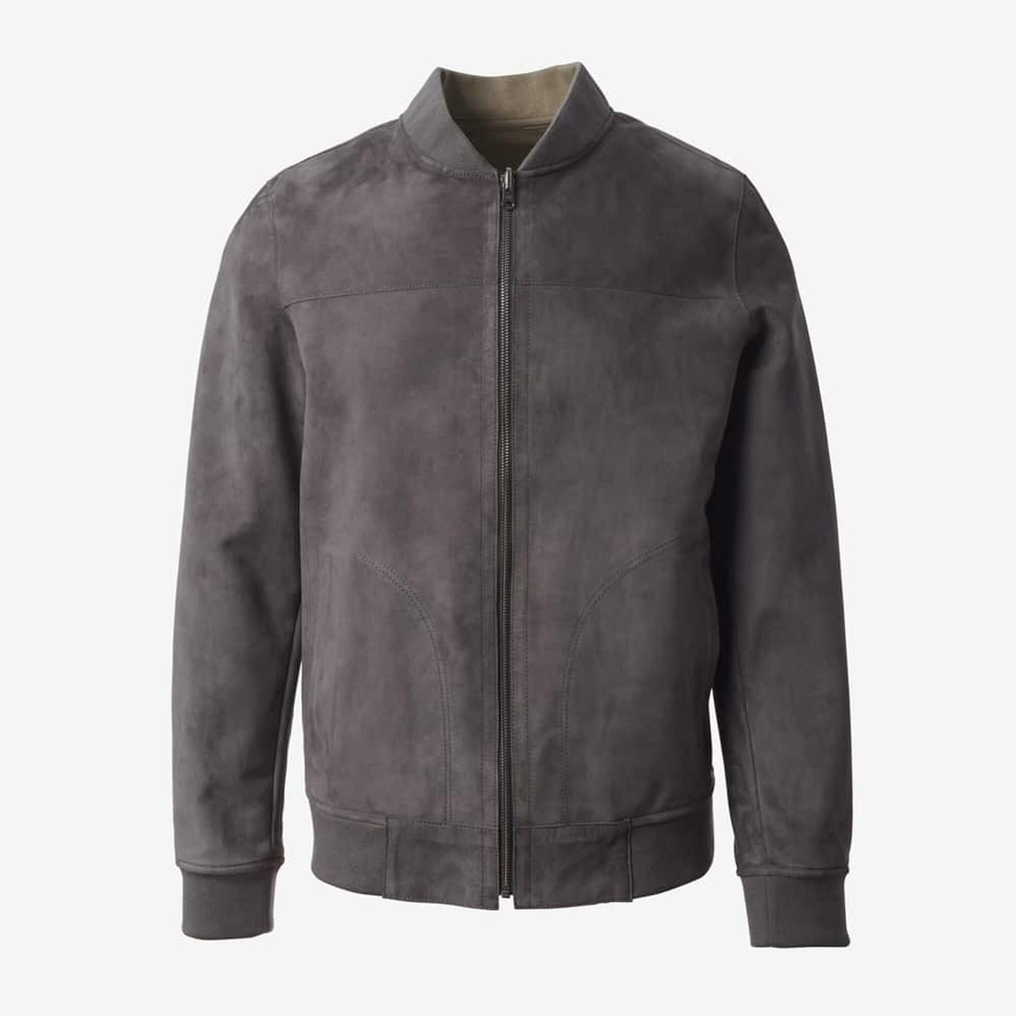 Leather and Suede Reversible Bomber - Grey / Beige